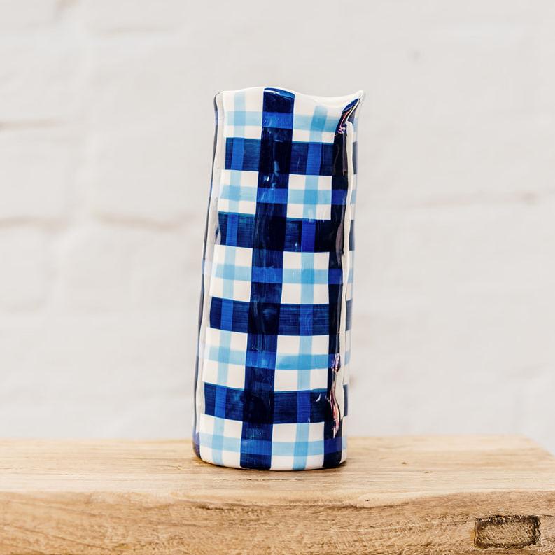 Medium Vase - Navy & Cornflower Blue Gingham