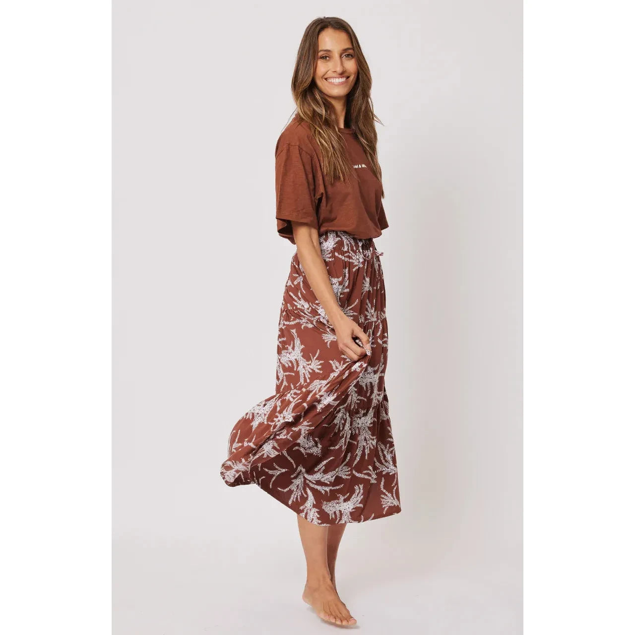 Ruby Midi Skirt - Cocoa Leaf