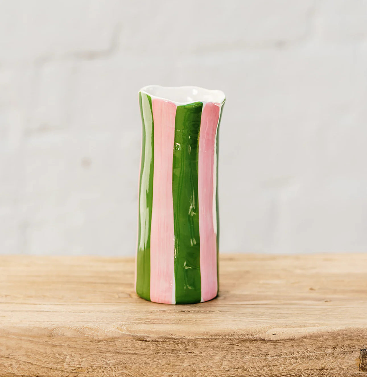 Small Dark Green & Pink Stripe Vase