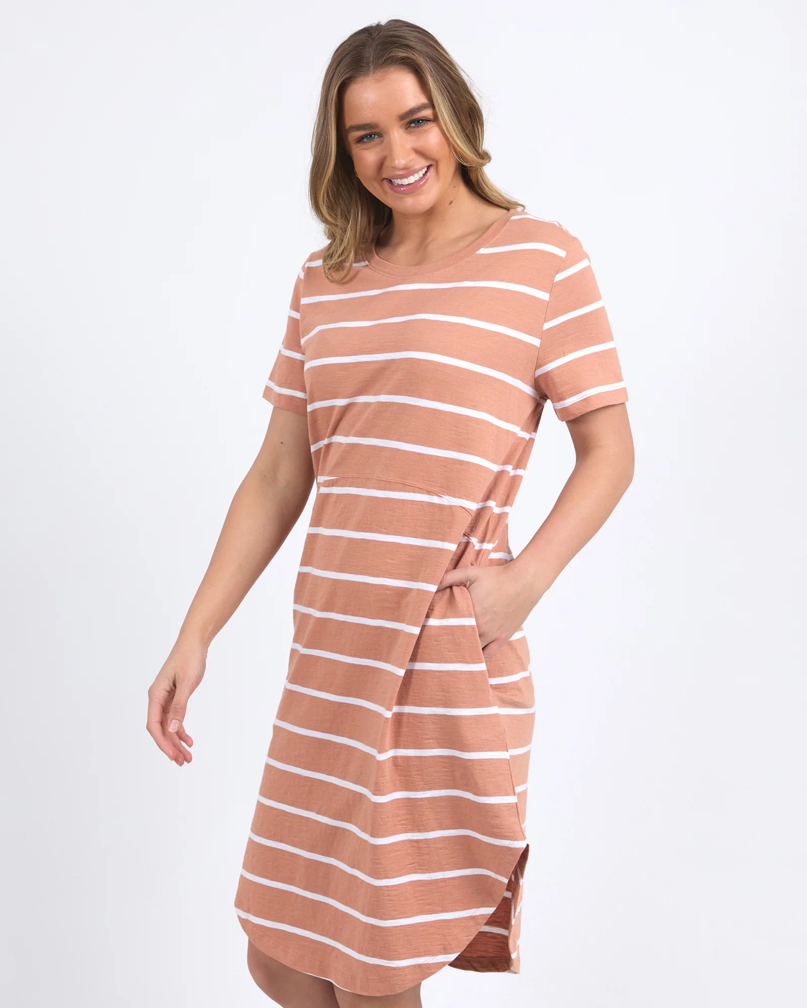 Bay Stripe Dress Clay & White Stripe