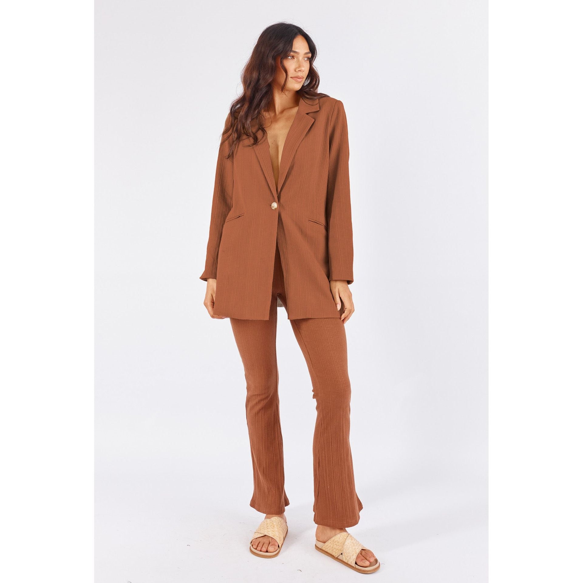 Dolores Blazer - Coffee Ribbed